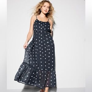 The Occasion by Old Navy Waist-Defined Chiffon Maxi Dress in Navy Dots
